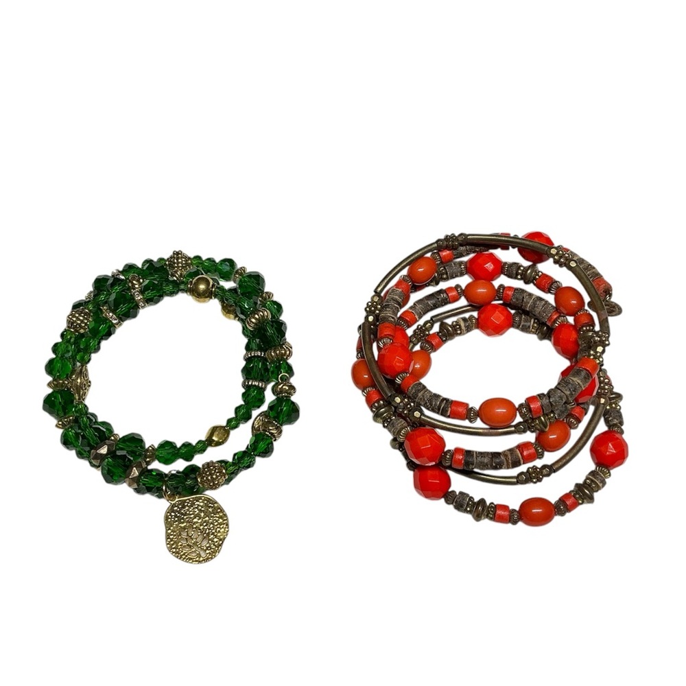 Bracelets Wrap Cuff Beaded Green Orange